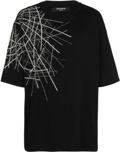 Balmain Oversized Embroidered jersey T-shirt Zwart Heren