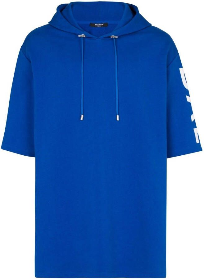 Balmain Oversized hoodie van milieuvriendelijk katoen met logo print Blauw Heren