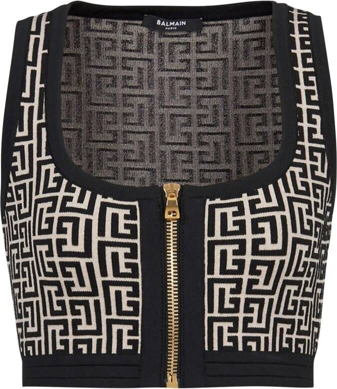 Balmain Top met monogram patroon Zwart