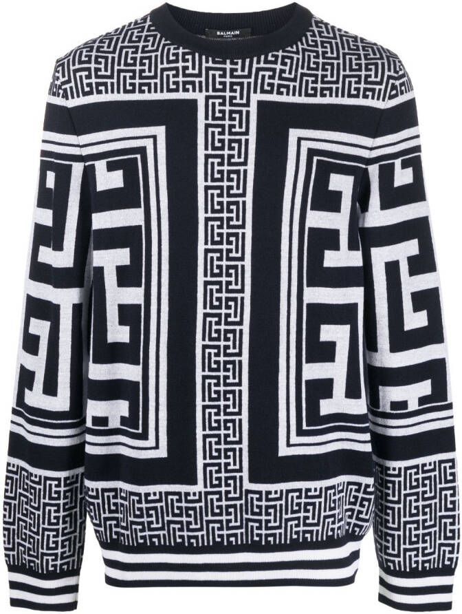 Balmain Trui met monogram intarsia Blauw
