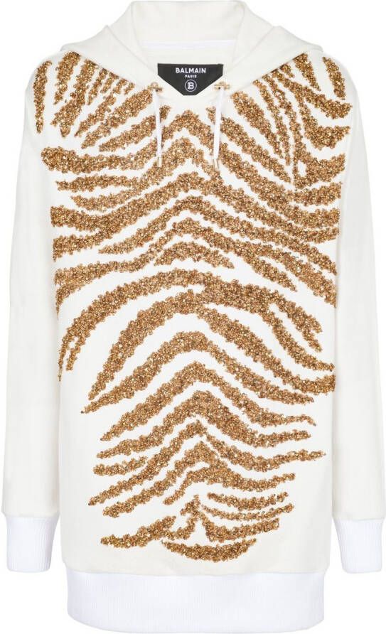 Balmain Hoodie met geborduurde zebra strepen Multicolor Heren