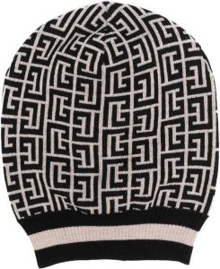 Balmain Wool beanie with monogram Zwart Heren