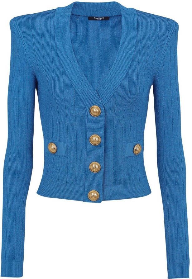 Balmain Geknoopte cropped gebreide cardigan Blauw Dames