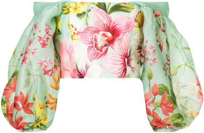 Bambah off-the-shoulder Lotus blouse Groen