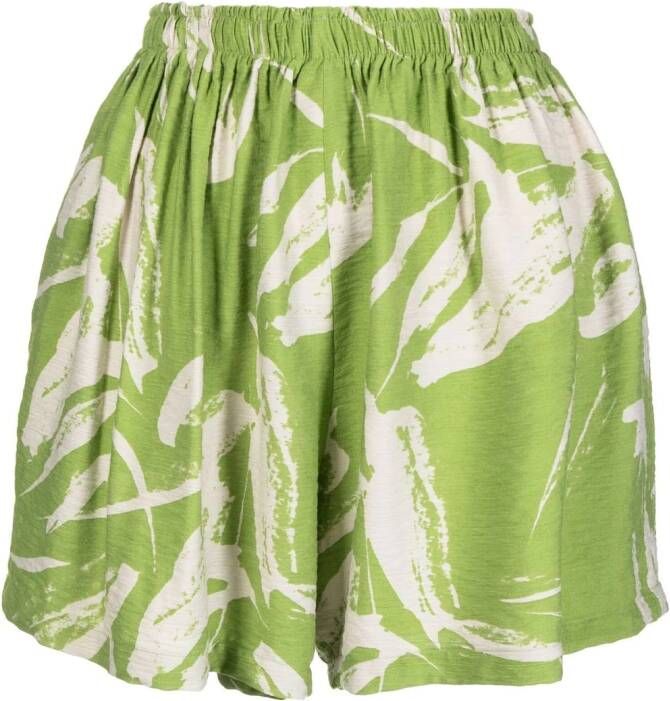 Bambah Shorts met bladprint Groen