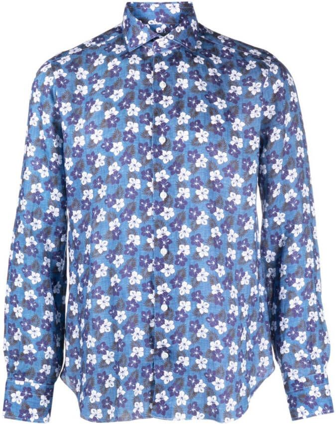 Barba Overhemd met bloemenprint Blauw