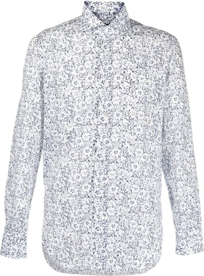 Barba Overhemd met bloemenprint Wit
