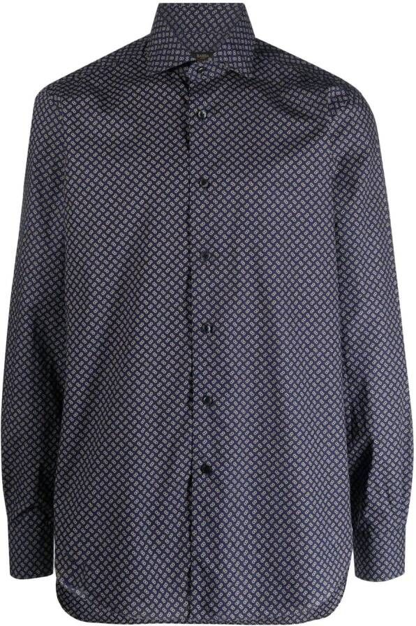 Barba Overhemd met geometrisch patroon Blauw