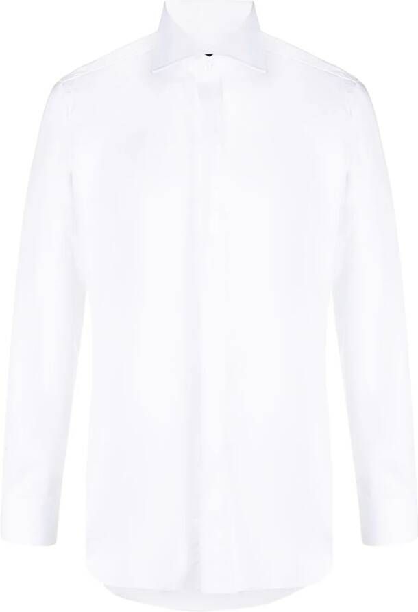 Barba Overhemd met uitgesneden kraag Wit
