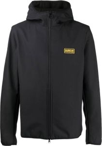 Barbour logo-patch zip-up hooded jacket Zwart