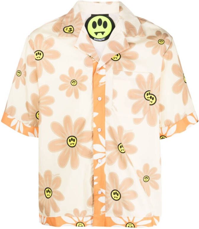 BARROW Shirt met bloe print Beige