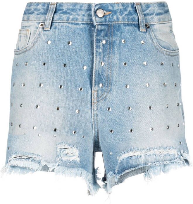 BARROW rhinestone-embellished denim shorts Blauw