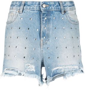 BARROW rhinestone-embellished denim shorts Blauw