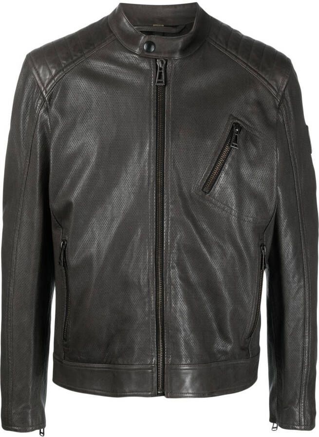 Belstaff Leren bikerjack Grijs