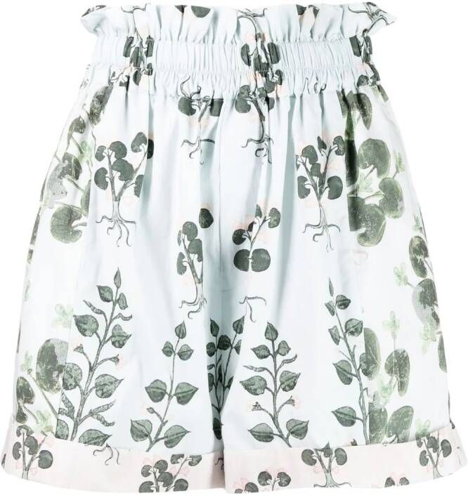 Biyan Shorts met paperbag taille Blauw