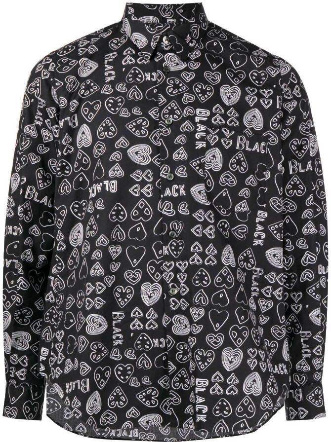 Black Comme Des Garçons Overhemd met hartprint Zwart