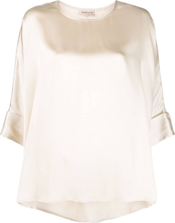 Blanca Vita Gedrapeerde blouse Beige