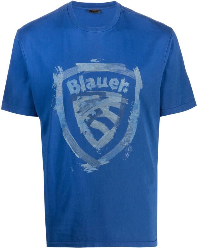 Blauer T-shirt met logoprint Blauw