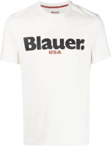 Blauer T-shirt met logoprint Wit