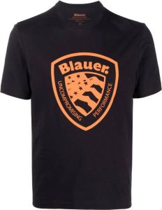 Blauer T-shirt met logoprint Zwart
