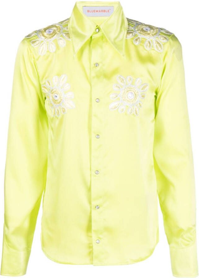 BLUEMARBLE Overhemd met geborduurde bloemen Groen