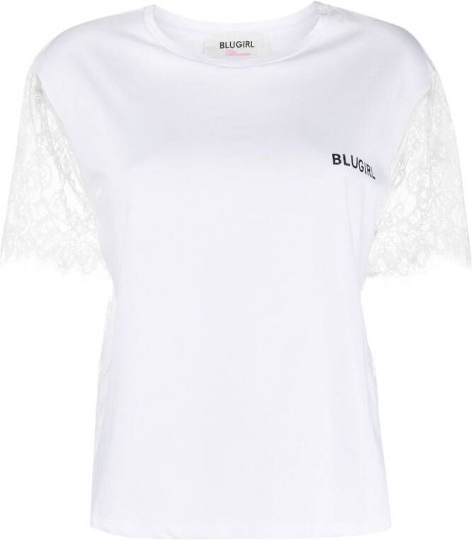 Blugirl T-shirt met kanten mouwen Wit