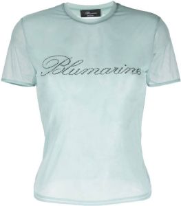 Blumarine T-shirt met kristallen logo Blauw