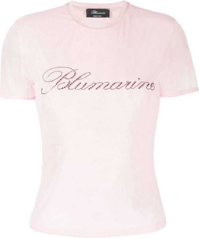 Blumarine T-shirt met kristallen logo Roze