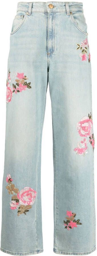 Blumarine Jeans met geborduurde bloemen Blauw