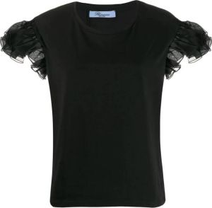 Blumarine T-shirt met franje mouwen Zwart