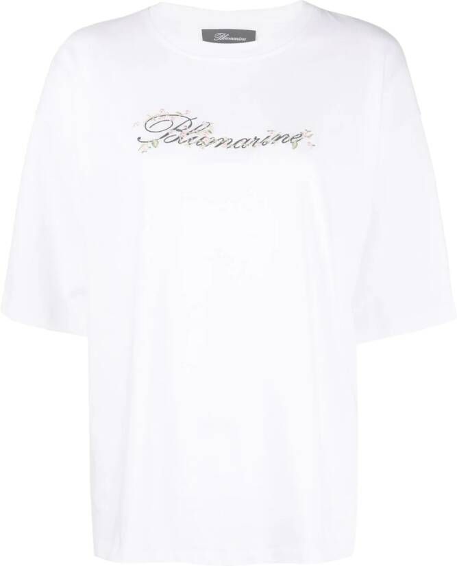 Blumarine T-shirt met geborduurd logo Wit
