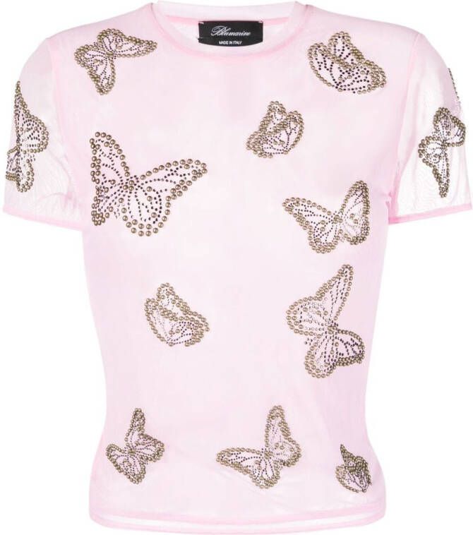 Blumarine T-shirt met vlinder studs Roze