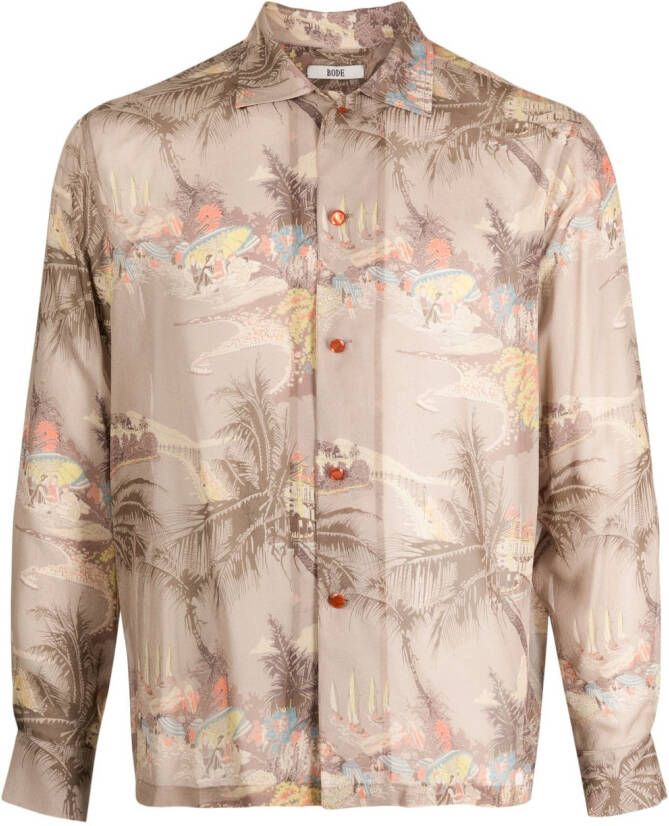 BODE Overhemd met tropische print Bruin