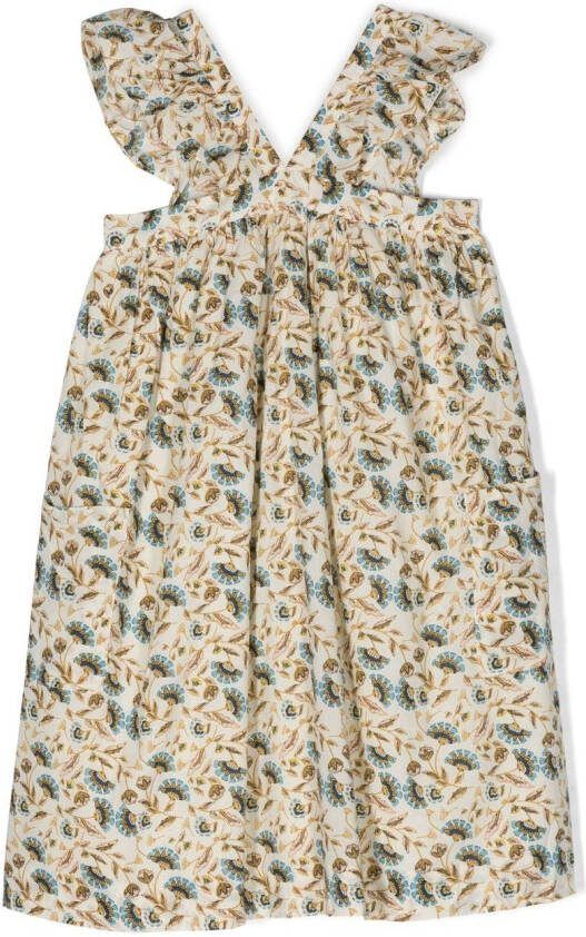 Bonpoint Jurk met bloe print Beige