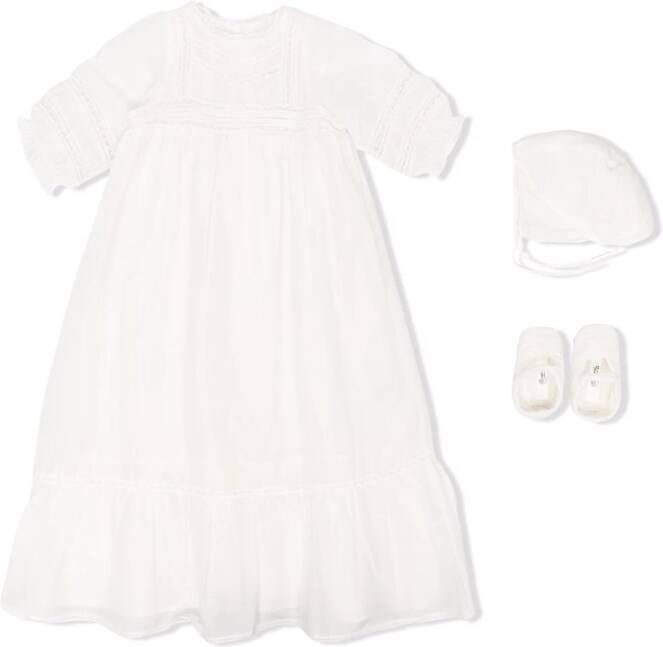 Bonpoint Maxi-jurk met afwerking van kant Beige