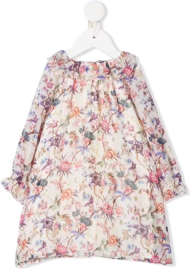 Bonpoint Midi-jurk met bloe print Beige