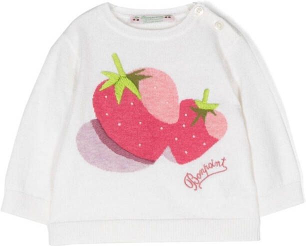 Bonpoint Sweater met aardbeienprint Wit