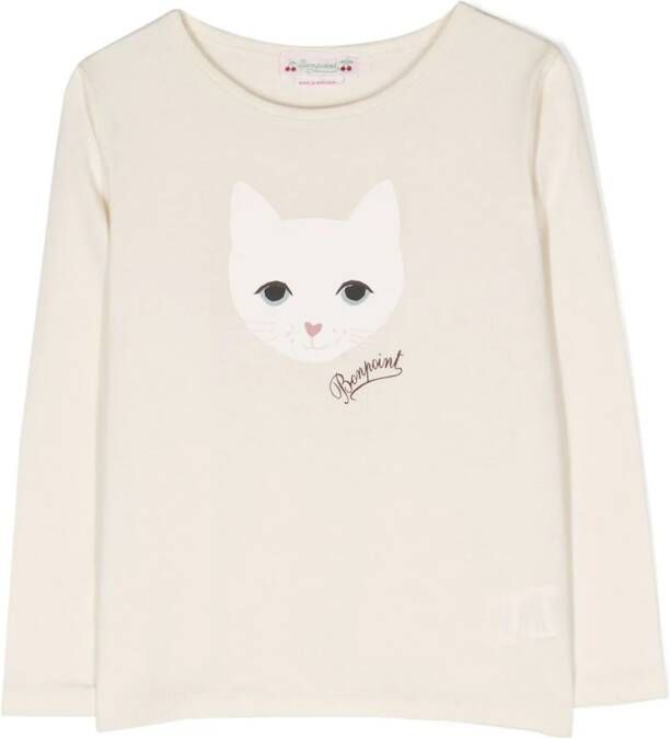 Bonpoint T-shirt met kattenprint Beige
