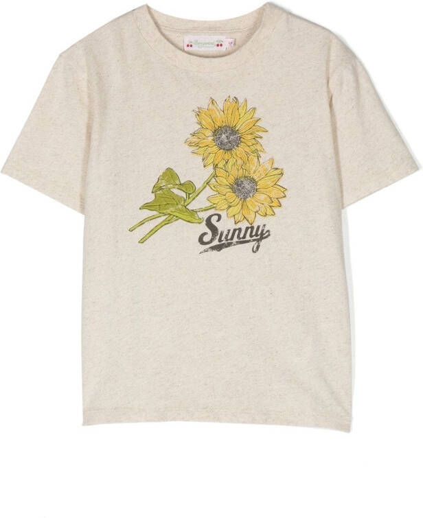 Bonpoint T-shirt met zonnebloemprint Beige
