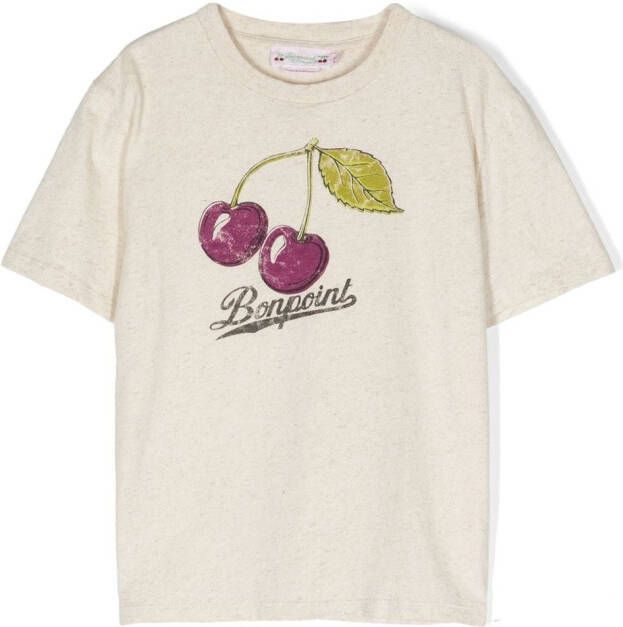 Bonpoint T-shirt met kersenprint Beige