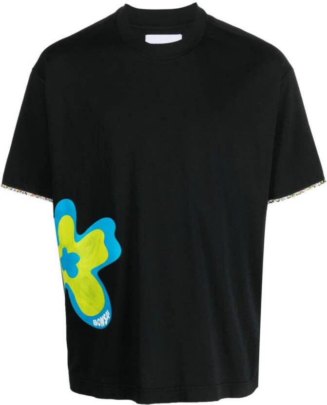 Bonsai T-shirt met bloemenprint Zwart