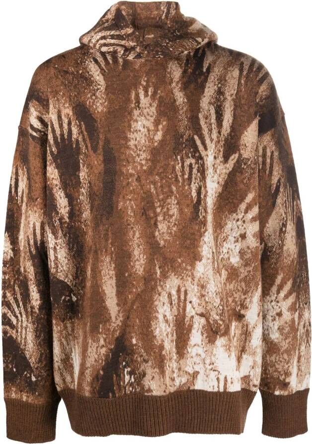 Bonsai Hoodie met abstracte print Bruin