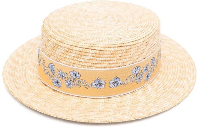 Borsalino Hoed met geborduurde bloemen Beige