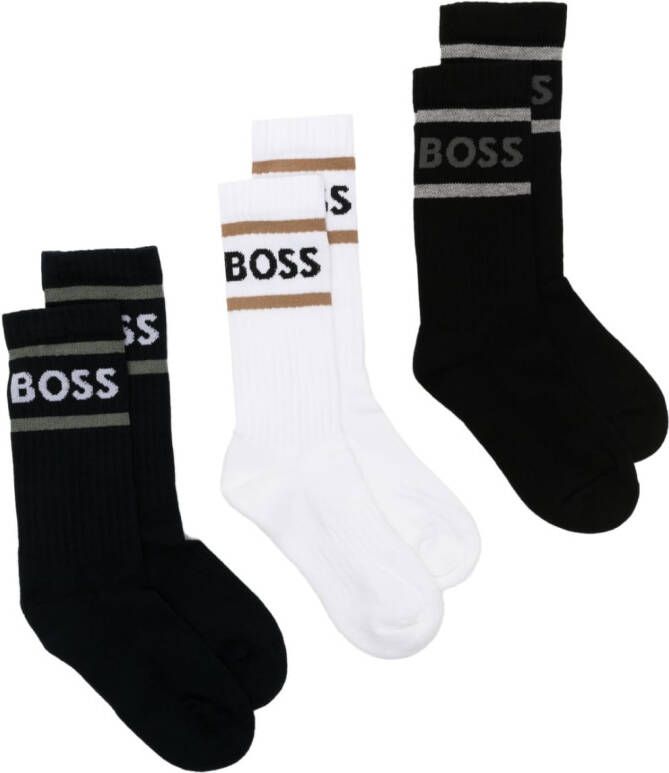 BOSS Drie paar sokken met logo Zwart