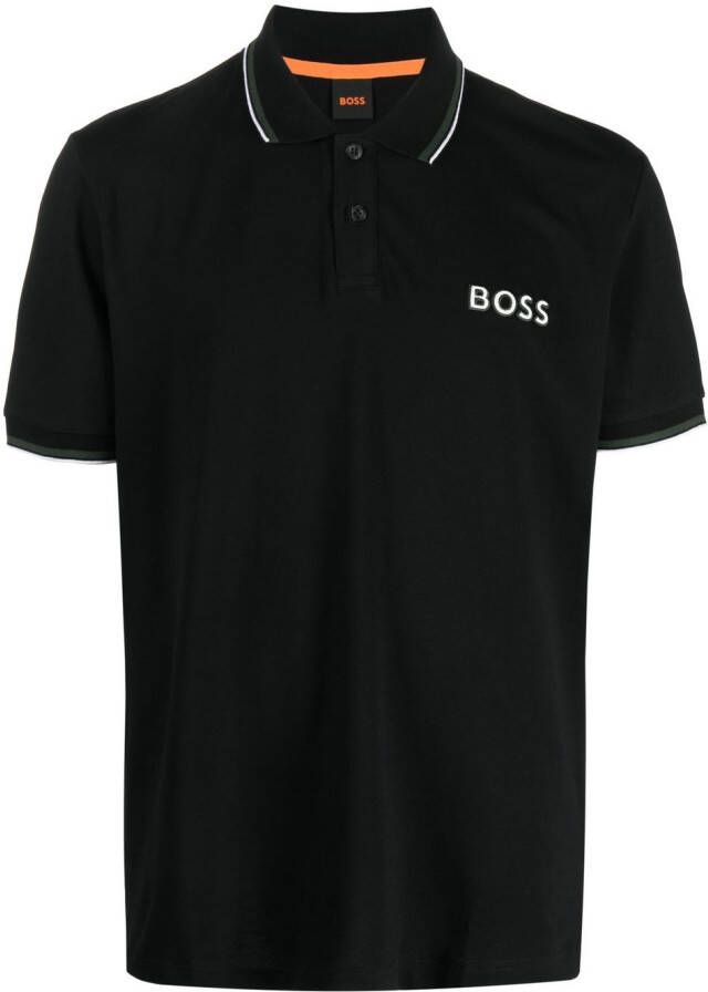 BOSS embroidered logo polo shirt Zwart