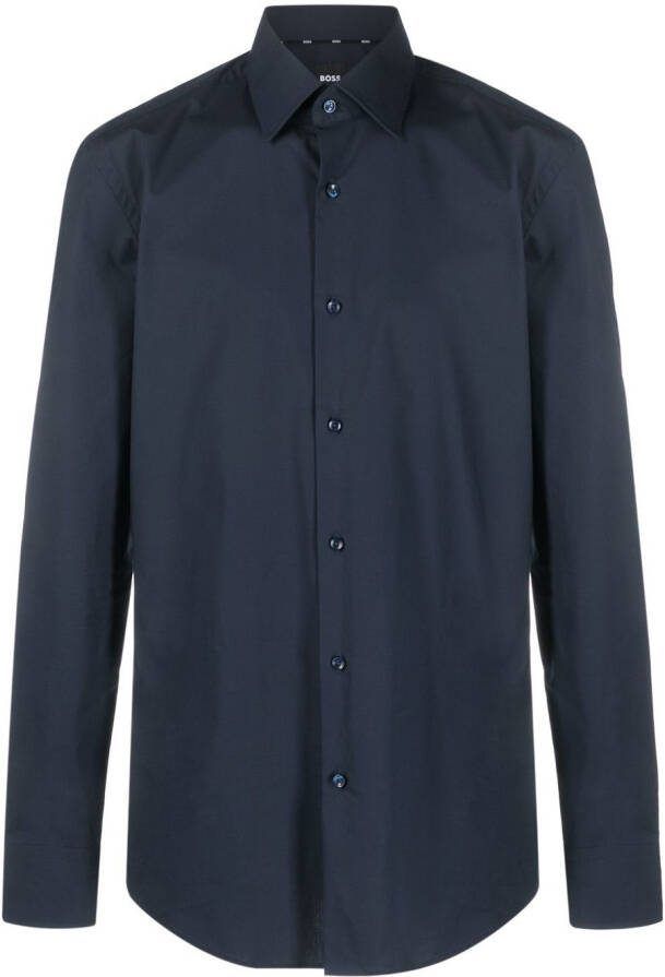 BOSS Slim-fit stretch-katoenen popeline overhemd Blauw