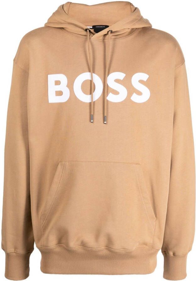 BOSS Hoodie met logoprint Bruin