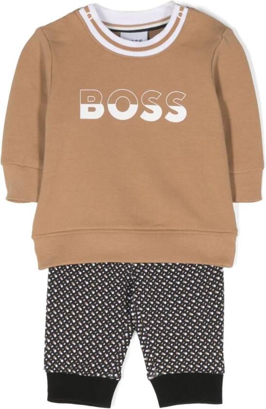 BOSS Kidswear Broek met logoprint Beige