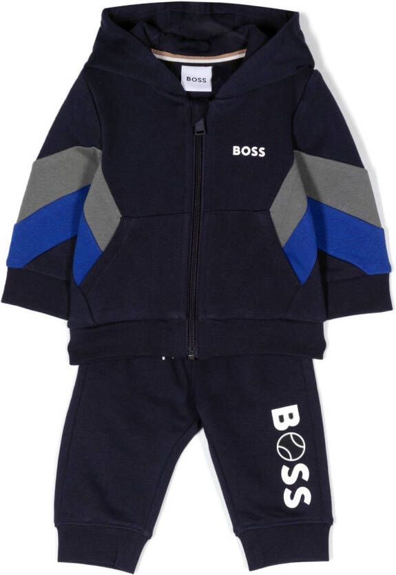BOSS Kidswear Trainingspak met chevron streep Blauw