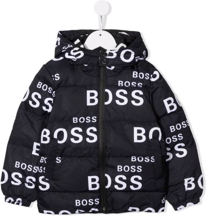 BOSS Kidswear Donsjack met logoprint Zwart